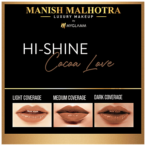 MyGlamm Hi-Shine Lipstick - Intense Colour, Smooth, Glossy, Manish Malhotra Beauty, 4 g 01 Cocoa Love
