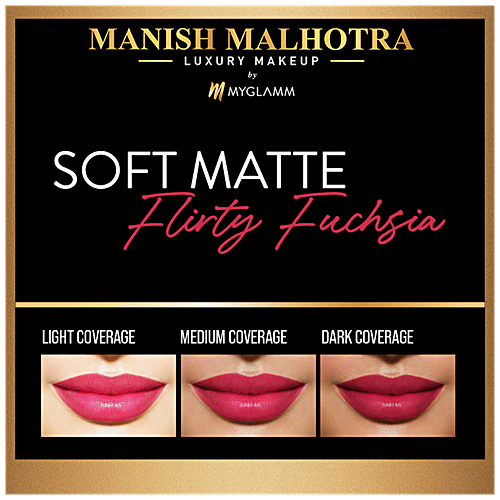 MyGlamm Soft Matte Lipstick - Highly Pigmented, Full Coverage, Manish Malhotra Beauty, 4 g Flirty Fuchsia