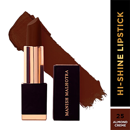 MyGlamm Hi-Shine Lipstick - Luscious Texture, High Coverage, Mirror Shine, Manish Malhotra Beauty, 4 g 25 Almond Crème 