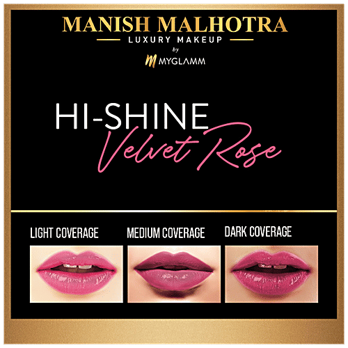MyGlamm Hi-Shine Lipstick - Luscious Texture, High Coverage, Mirror Shine, Manish Malhotra Beauty, 4 g Velvet Rose