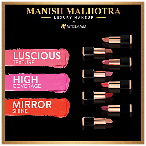 MyGlamm Hi-Shine Lipstick - Luscious Texture, High Coverage, Mirror Shine, Manish Malhotra Beauty, 4 g Velvet Rose