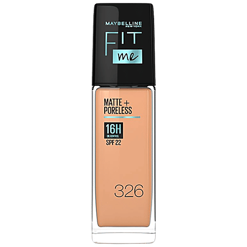 Maybelline New York Fit Me Matte+ Poreless Liquid Foundation - Matte Finish With 16H Oil Control, SPF 22, 30 ml Warm Tan 326
