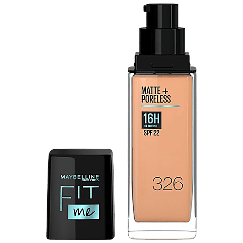 Maybelline New York Fit Me Matte+ Poreless Liquid Foundation - Matte Finish With 16H Oil Control, SPF 22, 30 ml Warm Tan 326