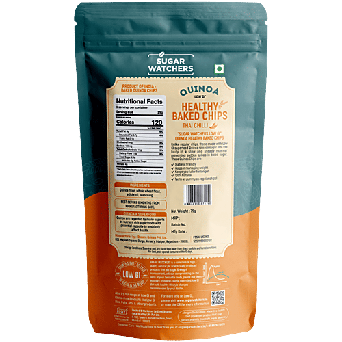 Sugar Watchers Quinoa Healthy Baked Chips - Thai Chilli, Low GI, Diabetic Friendly, 75 g  