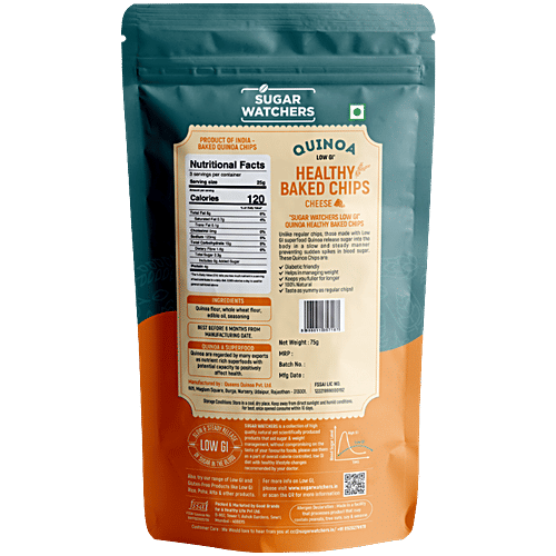 Sugar Watchers Quinoa Healthy Baked Chips - Cheese, Low GI, Diabetic Friendly, 75 g  