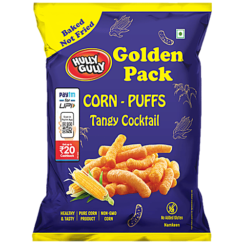 Buy Hully Gully CornPuffs Tangy Cocktail, Baked, Golden Pack Online