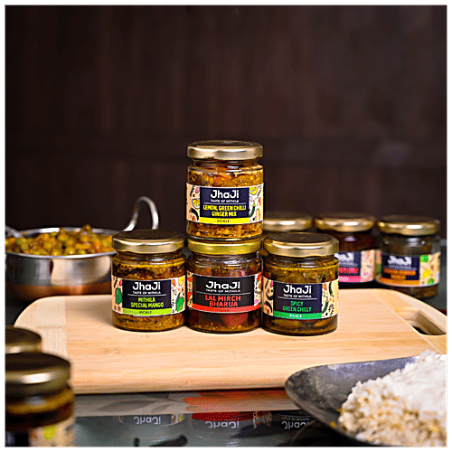 Buy JhaJi Pickles Mithila Special Mango, Lal Mirch Bharua, Lemon