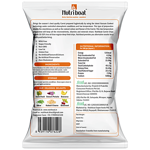 NUTRIBOAT Carrot Chips - Vacuum Cooked, High Nutrient Content, 25 g