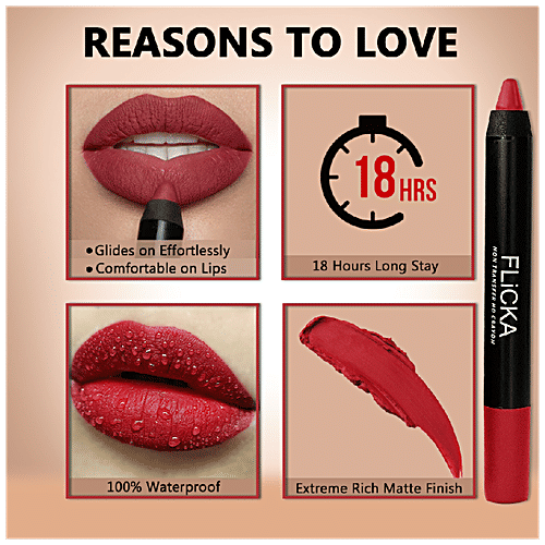 Flicka Lip Crayon - Intense Creamy Matte Lipstick, Waterproof, 3.5 g Binge Watching 