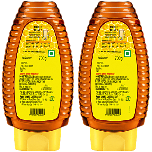 Dabur Honey Squeezy - Pure, Rich In Nutrients, No Sugar, Boosts Immunity, 700 g (Buy 1 Get 1 Free) 