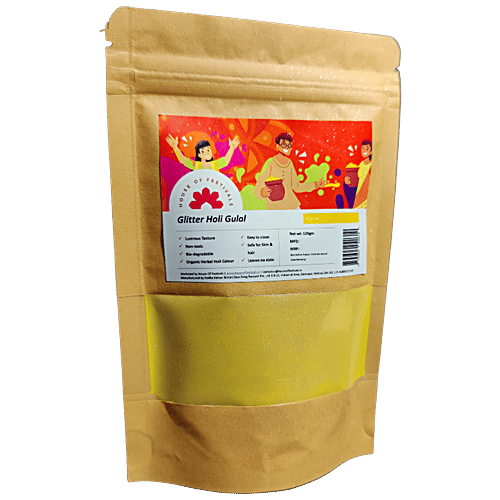 House of Festivals Glitter Organic Herbal Holi Colour/Gulal - Yellow,Non-Toxic,For Festive Use, 100 g