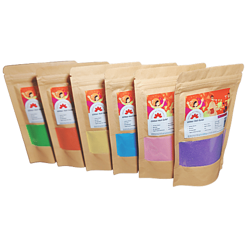 House of Festivals Glitter Organic Herbal Holi Colour/Gulal - Yellow,Non-Toxic,For Festive Use, 100 g