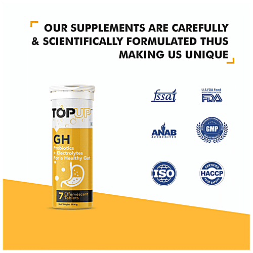 TopUp GH Probiotics + Electrolytes Effervescent Tablet - For Gut Health, Orange Flavour, 29.4 g (7 pcs) 