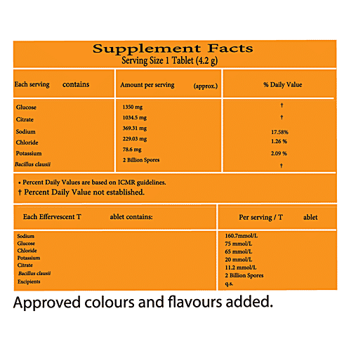 TopUp GH Probiotics + Electrolytes Effervescent Tablet - For Gut Health, Orange Flavour, 29.4 g (7 pcs) 