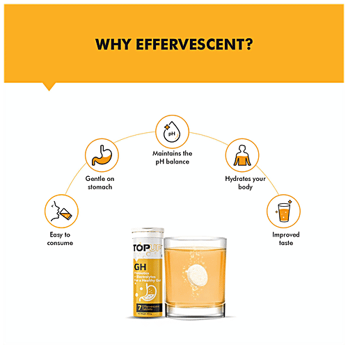 TopUp GH Probiotics + Electrolytes Effervescent Tablet - For Gut Health, Orange Flavour, 29.4 g (7 pcs) 