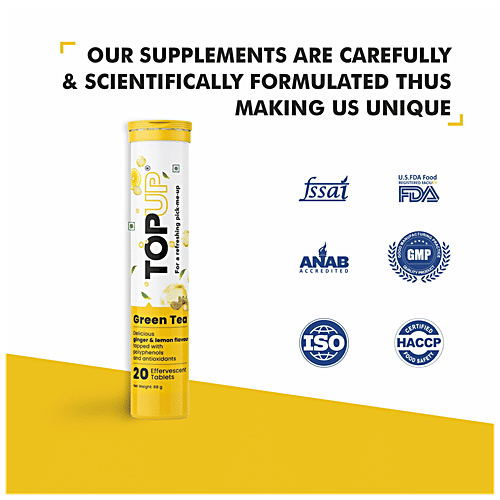 TopUp Green Tea Effervescent Tablet - Detoxifies Body, Ginger & Lemon Flavour, 68 g (20 pcs) Delicious Ginger & Lemon
 Packed with Antioxidants