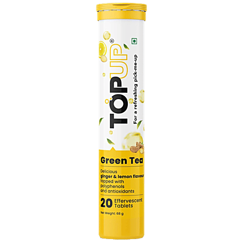 TopUp Green Tea Effervescent Tablet - Detoxifies Body, Ginger & Lemon Flavour, 68 g (20 pcs) Delicious Ginger & Lemon
 Packed with Antioxidants