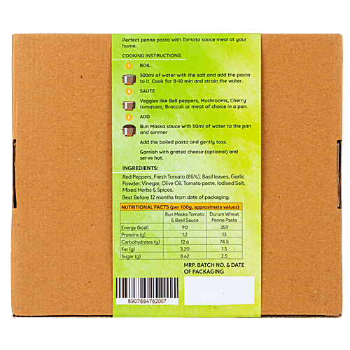 Bun Maska Tomato & Basil Kit With Durum Wheat Penne Pasta & Pesto Sauce - Instantly Cooks In 15 Min, 304 g  