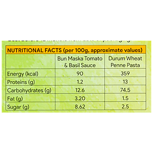Bun Maska Tomato & Basil Kit With Durum Wheat Penne Pasta & Pesto Sauce - Instantly Cooks In 15 Min, 304 g  