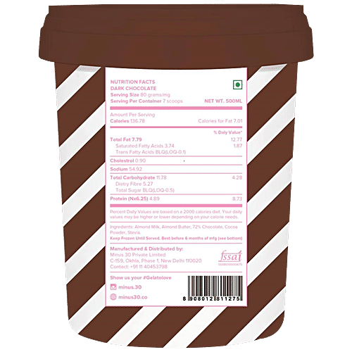 Minus 30 Dark Chocolate Ice Cream - Vegan & Sugar-Free, 500 ml