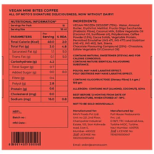 Noto Mini Bites - Coffee Chocolate, Vegan, Zero Added Sugar, 180 ml  