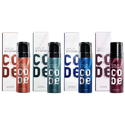Wild Stone Code Body Perfume Travel Pack - Titanium, Iridium, Steel & Copper, For Men, 40 ml (Pack of 4) 