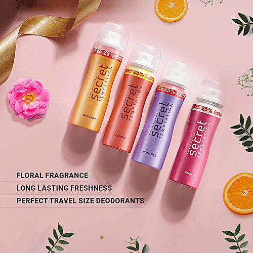Secret Temptation Mini Deodorant Travel Pack - Pink, Romance, Mystery & Passion, For Women, 50 ml (Pack of 4) 