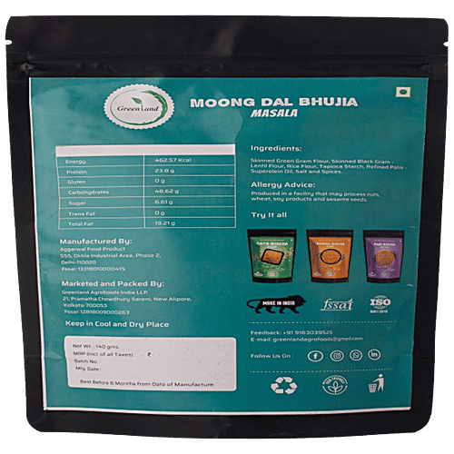 Greenland Moongdal Bhujia - Masala Flavour, Gluten Free, 140 g Pouch