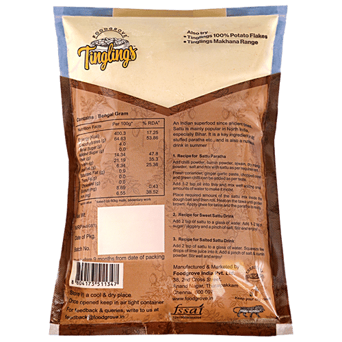 TINGLINGS Roasted Gram Flour/Channa Sattu - Ready To Use, 500 g  