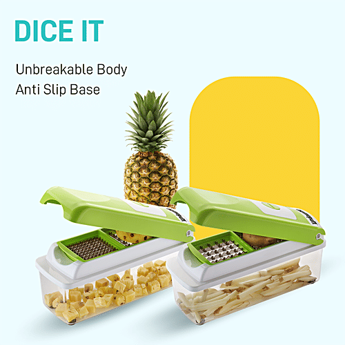 Home Puff 12-In-1 Multipurpose Vegetable & Fruit Chopper Cutter Grater Peeler Chipser - Slicer Dicer, Food Grade, Easy Push Button, 756 g  