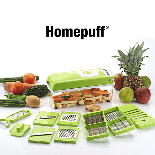 Home Puff 12-In-1 Multipurpose Vegetable & Fruit Chopper Cutter Grater Peeler Chipser - Slicer Dicer, Food Grade, Easy Push Button, 756 g  