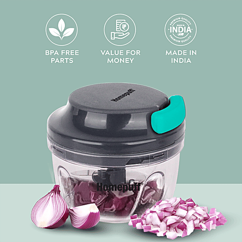 Home Puff Fruit & Vegetable Chopper - 3 Sharp Stainless-Steel Blades, Food-Grade, Anti-Slip Base, Easy To Use, 375 ml  