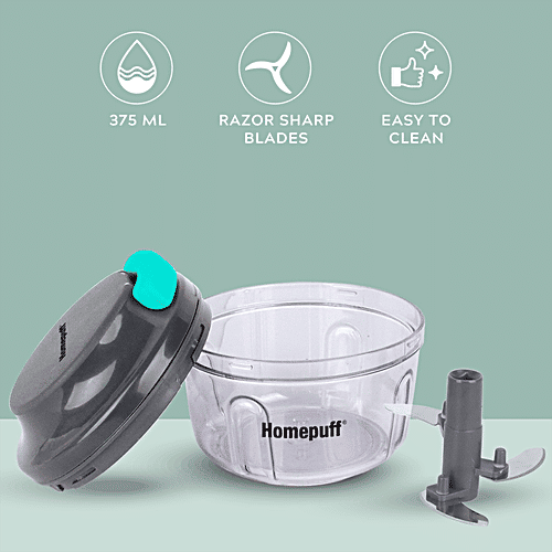 Home Puff Fruit & Vegetable Chopper - 3 Sharp Stainless-Steel Blades, Food-Grade, Anti-Slip Base, Easy To Use, 375 ml  