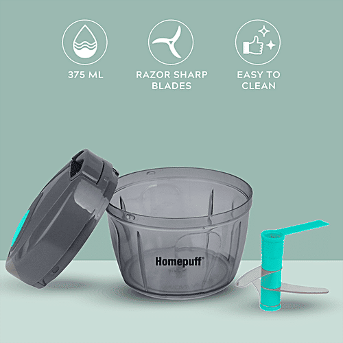 Home Puff Fruit & Vegetable Chopper For Kitchen - 3 Sharp Stainless-Steel Blades, Food-Grade, Anti-Slip Base, 375 ml