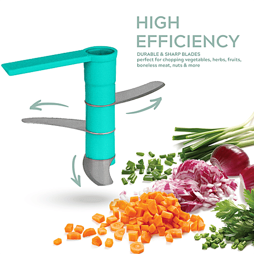 Home Puff Fruit & Vegetable Chopper For Kitchen - 3 Sharp Stainless-Steel Blades, Food-Grade, Anti-Slip Base, 375 ml