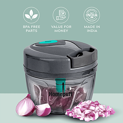 Home Puff Fruit & Vegetable Chopper For Kitchen - 3 Sharp Stainless-Steel Blades, Food-Grade, Anti-Slip Base, 375 ml