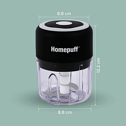 Home Puff Electric Vegetable Chopper With Japanese Technology - Wireless, One Touch, Chops In 10 Second, Rechargeable, Waterproof, Stainless Steel Blades, 30W, 250 ml  