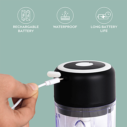 Home Puff Electric Vegetable Chopper With Japanese Technology - Wireless, One Touch, Chops In 10 Second, Rechargeable, Waterproof, Stainless Steel Blades, 30W, 250 ml  