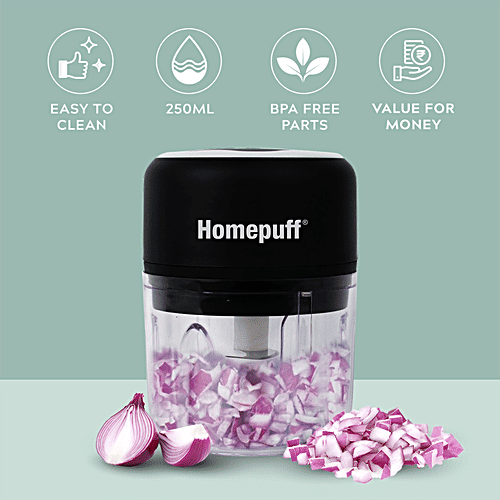 Home Puff Electric Vegetable Chopper With Japanese Technology - Wireless, One Touch, Chops In 10 Second, Rechargeable, Waterproof, Stainless Steel Blades, 30W, 250 ml  