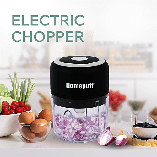 Home Puff Electric Vegetable Chopper With Japanese Technology - Wireless, One Touch, Chops In 10 Second, Rechargeable, Waterproof, Stainless Steel Blades, 30W, 250 ml  