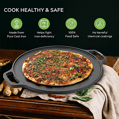 Home Puff Pre-Seasoned Super Smooth Cast Iron Tawa For Dosa/Roti With Handle - Naturally Non-Stick Loha, Healthy & Non-Toxic Cookware, Less Oil Usage, 10”, 2.55 kg  