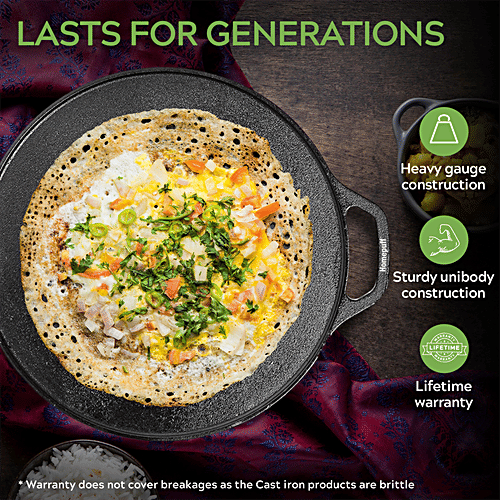 Home Puff Pre-Seasoned Super Smooth Cast Iron Tawa For Dosa/Roti With Handle - Naturally Non-Stick Loha, Healthy & Non-Toxic Cookware, Less Oil Usage, 10”, 2.55 kg  