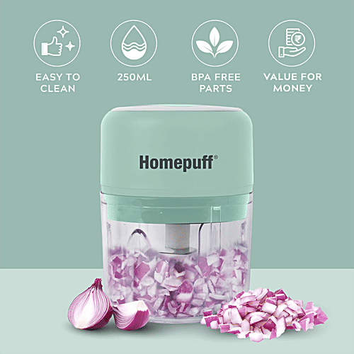 Home Puff Electric Chopper With Japanese Technology, Wireless Kitchen Vegetable Chopper - One Touch, Chops In 10 Second, Rechargeable, Waterproof, Stainless Steel Blades, 30 Watts, 250 ml  