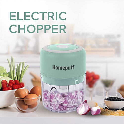 Home Puff Electric Chopper With Japanese Technology, Wireless Kitchen Vegetable Chopper - One Touch, Chops In 10 Second, Rechargeable, Waterproof, Stainless Steel Blades, 30 Watts, 250 ml  