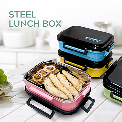 Home Puff Stainless Steel Insulated Lunch Box For School & Office - Free Spoon, Airtight Leak-Proof, Unbreakable Lid, Light Weight, Peach, 800 ml