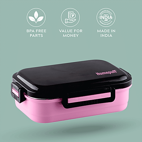 Home Puff Stainless Steel Insulated Lunch Box For School & Office - Free Spoon, Airtight Leak-Proof, Unbreakable Lid, Light Weight, Pink, 800 ml  