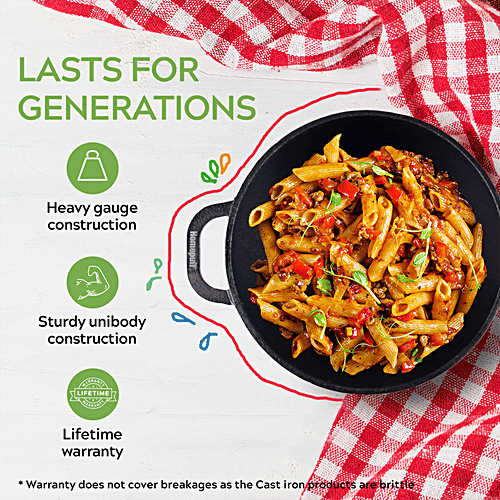 Home Puff Pre-Seasoned Non-Stick Cast Iron Kadai For Cooking & Deep Frying, Coating Free Cookware - Multipurpose Loha With Heavy Base, Gas Stove Friendly, 10”, 3.5 L