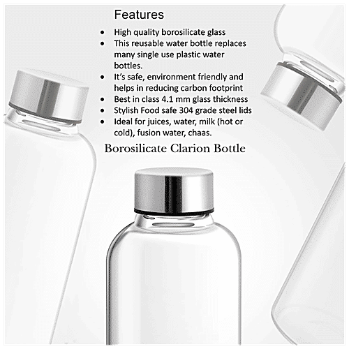 Treo Clarion Borosilicate Glass Water Bottle - Leak Proof, BPA Free Lid, Transparent, 760 ml (1 pc) 