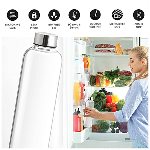Treo Clarion Borosilicate Glass Water Bottle - Leak Proof, BPA Free Lid, Transparent, 760 ml (1 pc) 