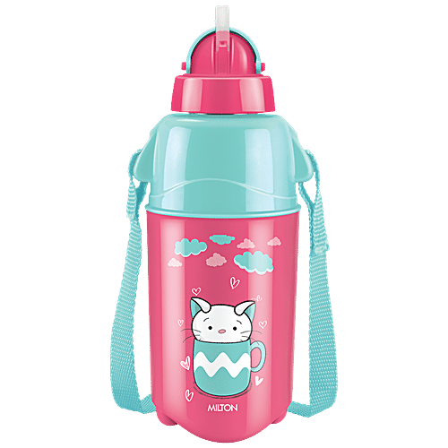 Milton Kool Trendy Plastic Insulated Water Bottle With Straw - For Kids, Cherry Pink, 370 ml (1 pc) 
